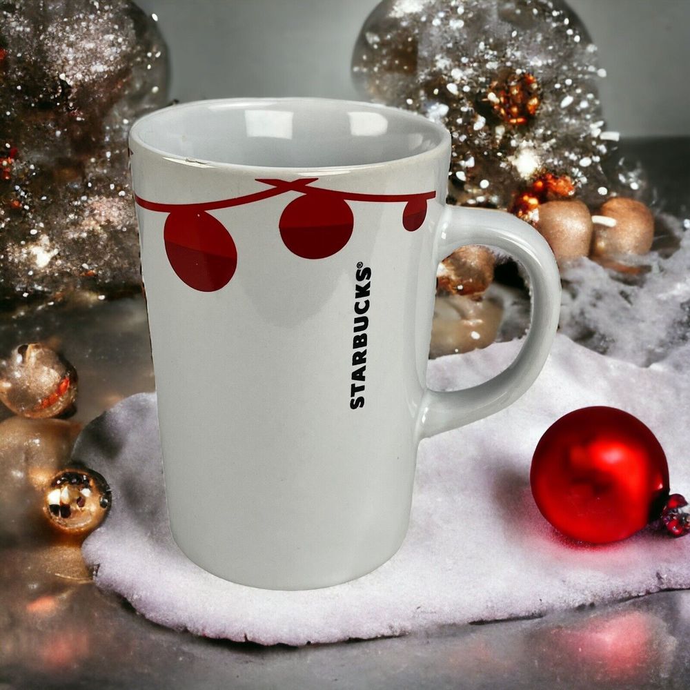 Starbucks 2012 Christmas Holiday Coffee Mug White Red Ornaments 10.8 fl oz.
